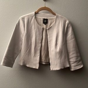 Susan Bender Stretch Leather Cropped Cardigan Jacket with Short Sleeve (White)
